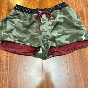 Men's Camo Athletic Shorts with Burgundy Trim
